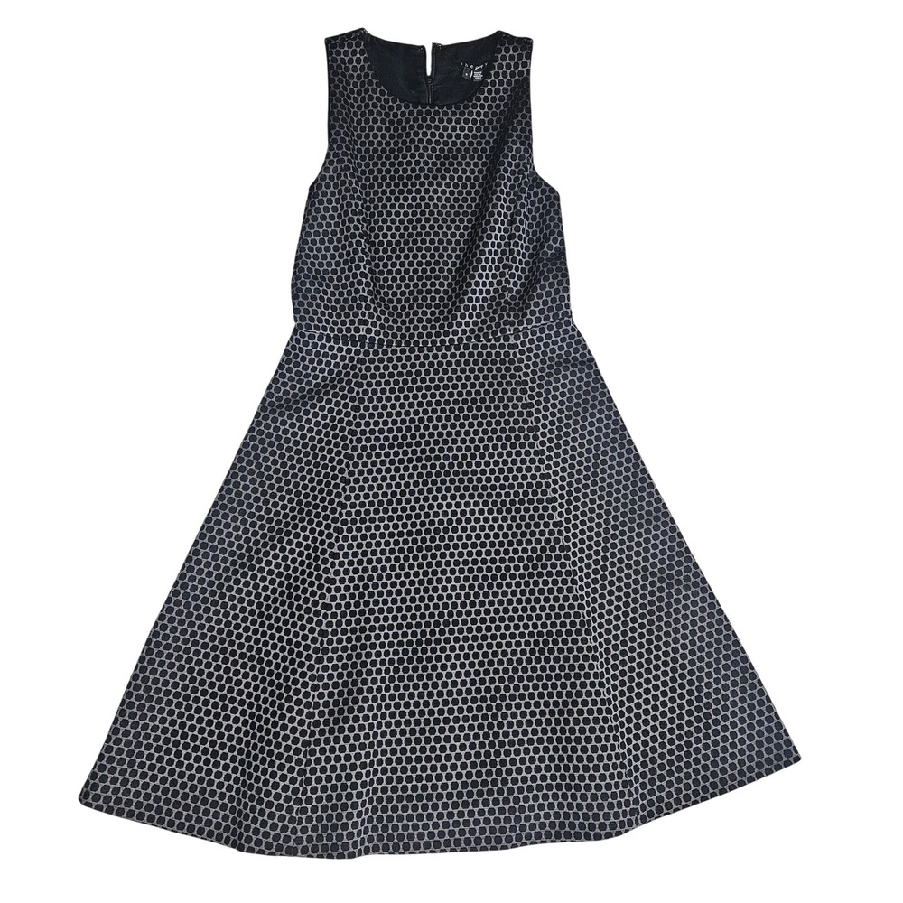 Theory Womens Sleeveless Fit and Flare Dress Black Silver Honeycomb Geometric 0